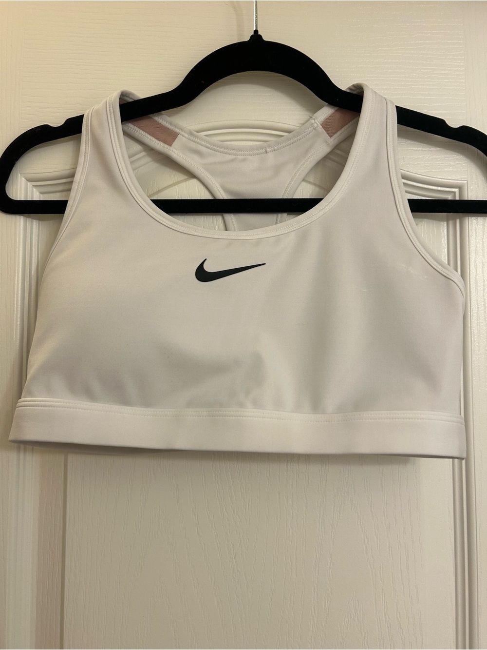 Nike White Racerback Sports Bra with Black Swoosh